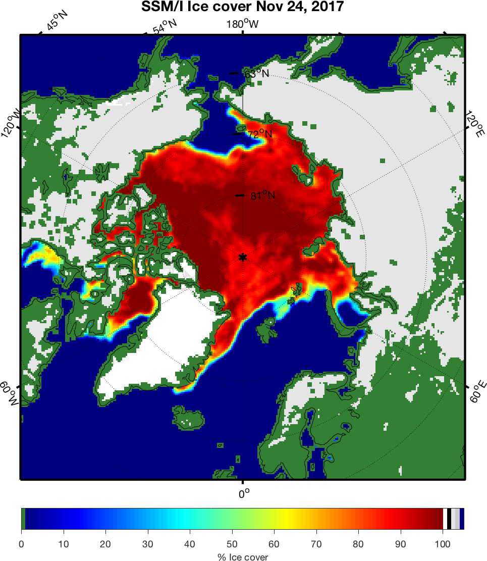 % Ежедневная глобальная концентрация льда в SSM / I-SSMIS EAS-Grid практически в реальном времени и% снежного покрова, версия 5%, Бродзик, МДж и Дж